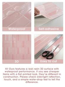 1/10/30 件粉色砖纹仿瓷砖自粘墙贴，即撕即贴墙砖，防水壁纸，适用于客厅厨房后挡板浴室家居，Zellige 风格 - 淺粉色 - 查看 4