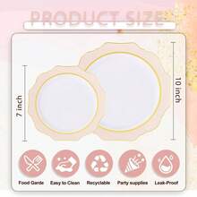 200PCS White And Gold Plastic Plates - Gold Plastic Plates - Include Dinner Dessert Disposable Party Plate - Fancy Disposable Plate WeddingThanksgivingBridal Shower - 粉紅色和金色 + 100 - 查看 8