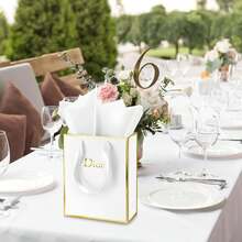 1 Pack Metallic Paper Gift Bag, 9x7x3.1 Inches, Welcome Gift, Thank You Gift Bag, Suitable For Bridal Shower, Wedding, Groomsmen, Bridesmaids, Graduation, Birthday, Retirement Party, Baby Shower, Holiday, Business, Shopping, Craft Decoration (Black, White, Gold)