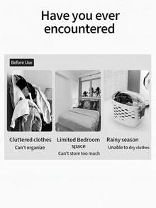 Un perchero sencillo con ruedas para moverlo fácilmente, perchero plegable de un solo poste para balcón, perchero para dormitorio de casa. - Negro [182x120] - Ver 2