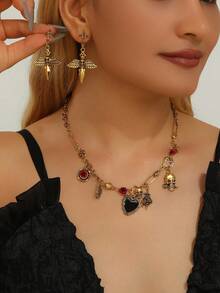 Halloween Party Jewelry Set: Pirate Skull Tassel Necklace, Casual Party Accessories, Cross Skull Necklace Set