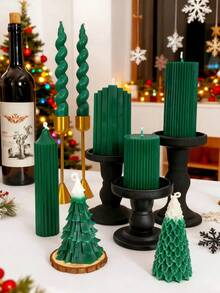 Christmas Home Decor Scented Candle On Long Stick, White Twisted Candle, Soy Wax Scented Candle, High Quality Smokeless, Home Decor, Room Decor, Wedding Decor, Tabletop Decor, Scented Gift Christmas Decorations, Christmas Gifts - Dark Green - View 3