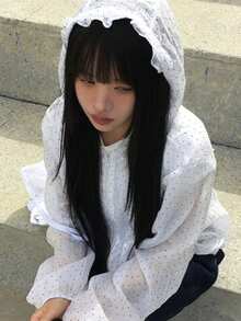 复古日系宽松波点休闲百搭连帽拉链外套 - 白色 - 查看 9