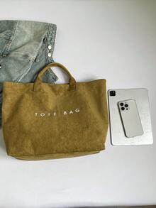 Fashionable College Style Large Capacity Tote Bag - Lightweight PVC And Kraft Paper Material, Hook And Loop Closure, Stylish Choice For Women - Brown - View 9
