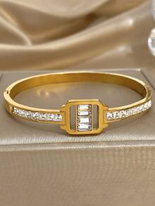 18K Gold Plated Stainless Steel Luxury Elegant Square & Tree Of Life Openwork Bangle Bracelet Set For Women, Mom Gift Christmas Thanksgiving Halloween Wedding Rave/Prom/Party/Daily Accessories Gift For Anniversary Valentine's Day Boho Jewelry Birthday Bridesmaid Gifts