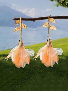 2 件时尚奢华流苏花耳环，适合女性在音乐节和派对上佩戴 - 橘色 - 查看 7