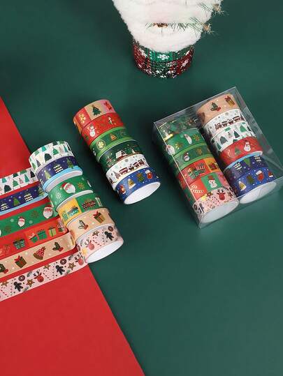 Christmas Festival Tape, DIY Crafts, Bullet Journals, Packaging, Scrapbook Supplies 2 M (78.7 In) Long, Gilt Christmas And Paper Tape Cute Cartoon Christmas Festival Hand Tape Diy Decorative Hand Book Stickers, Suitable For Christmas Party Holiday Scrapbook Manual Stickers
