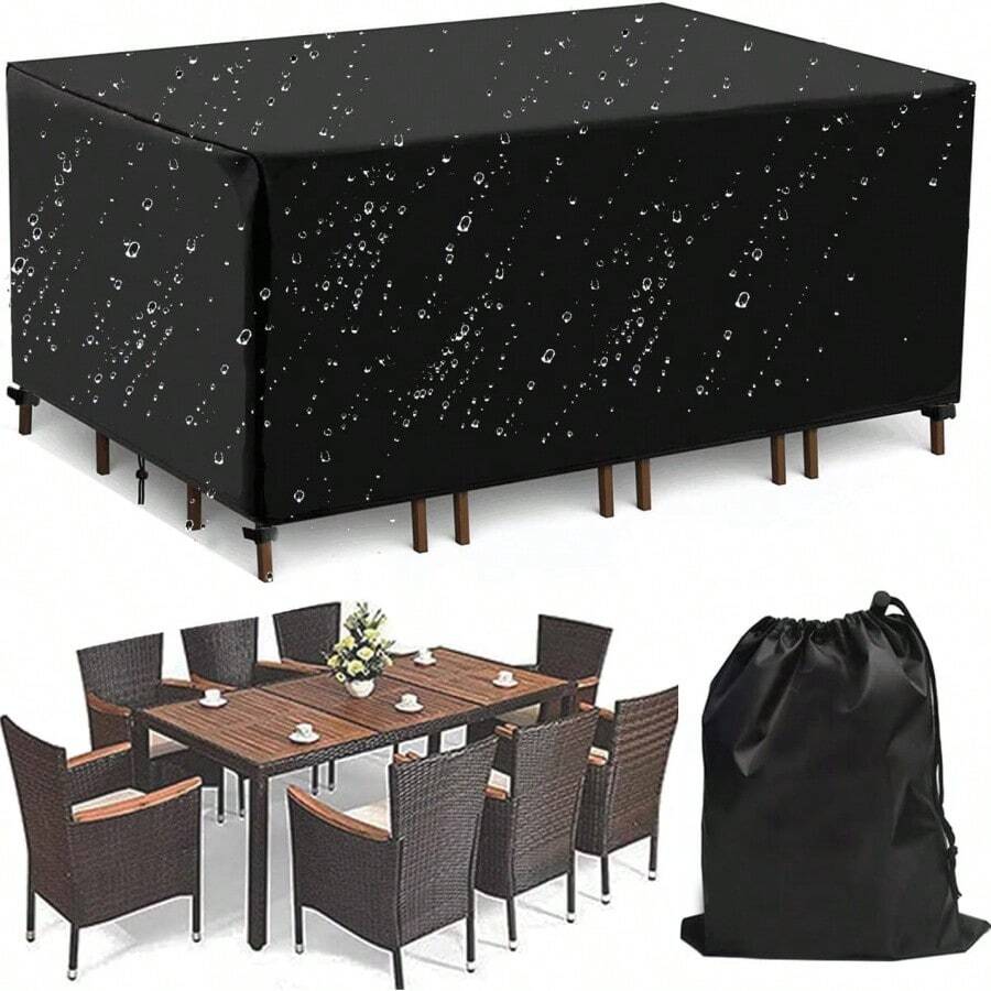 Funda para muebles de jardín, impermeable, resistente a los rayos UV, duradera, de tela Oxford 420D para sofás, mesas y sillas rectangulares de exterior, color negro.