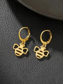 1 Par de Brincos Pingente de Animal em Aço Inoxidável - Borboleta, Libélula, Urso, Elefante, Espinha de Peixe, Cobra, Abelha, Macaco, Peixe - Adequado para Família, Amigos, Uso Diário, Presente