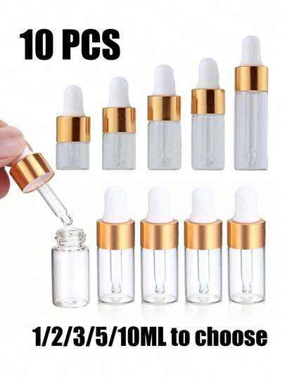 10 piezas Botellas de vidrio vacías de 1/2/3/5/10ml con cuentagotas de vidrio, para aceites esenciales, perfumes, aromaterapia y cosméticos. Ideal para viajes, senderismo, vacaciones, desplazamientos diarios, oficina o escuela. Regalo perfecto para familia, amigos y seres queridos, especialmente para Navidad.