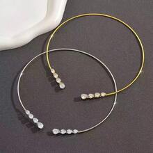 Colier tip choker deschis cu zirconiu strălucitor de lux, colier cu strasuri de înaltă calitate pentru femei, accesoriu elegant și versatil pentru colier