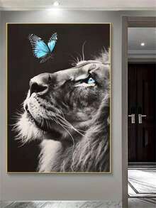 Kit de pictură cu diamant 5D - Artă cu leu cu tematică animală, artă cu diamant rotund DIY, potrivită pentru începători, cadou decor de perete