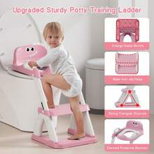 Potty Training Toilet Seat With Step Stool Ladder, 2-In-1 Toddler Potty Seat With Removable Triangular Stable Base, Splash Guard, Non-Slip Pads And Step Stool, Dinosaur Design With Multiple Color Options - Pink - View 3