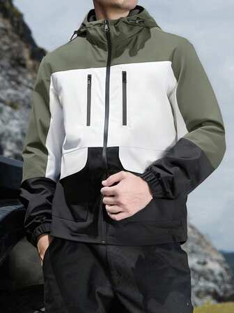 全新男士休闲撞色连帽夹克