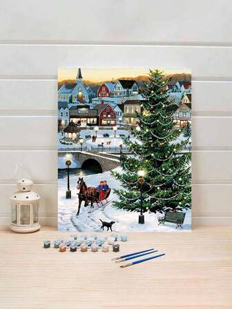 40*50cm Christmas DIY Painting By Numbers Oil Painting Kit, Artistic Oil Painting Set For Bedroom Decor And Art Wall Decoration, Simple And Fun Painting Method, No Painting Foundation Required, Fulfill Your Painter Dream, Immerse Yourself In The Colorful World, Each Stroke Is Self-Expression, Add Romance To Life, Best Gift For Family And Friends