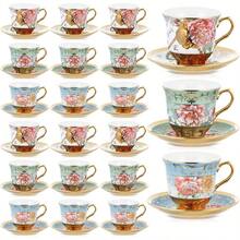 Set Of 12 Tea Cups And Saucers Tea Party Decorations Floral Porcelain 5.4 Oz British Women Birthday Party, And Mother's Day - 經典風格 + 18 - 查看 1