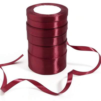 25 Yards/Roll Burgundy Satin Ribbon, Solid Shiny Fabric, Suitable For DIY Wedding Invitations, Bridal Bouquets, Gift Wrapping, Party Decorations, Sewing Crafts, Bridal Bouquet Accessories, Wedding Decorations