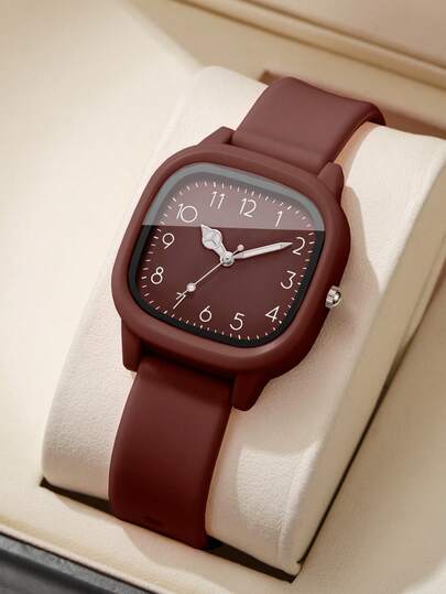 1 pieza Reloj de cuarzo de silicona para mujer, esfera cuadrada minimalista de moda, reloj de pulsera clásico (1 pieza/set), caja de reloj no incluida