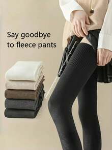 3 Pares de Meias Cano Alto para Outono e Inverno, Meias Grossas e Quentes para Coxas Femininas, Meias Altas Antiderrapantes, Meias Macias e Grossas para o Inverno Quente, Adequadas para Ciclismo, Viagens e Atividades ao Ar Livre - Multicolorido - Visão 3