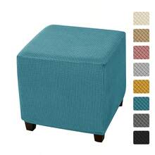 1pc Fleece Footstool Cover, Square Foldable Storage Ottoman Furniture Protector, Elastic Footrest Slipcover, Suitable For Living Room - Multicolor - View 18
