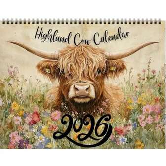 Highland Cow Calendar 2026 Monthly Planner - Scottish Farmhouse Wall Art Decor With Adorable Highland Cow & Scottish Landscape Design, Dated Planner With Monthly View, Daily Blocks, To-Do List & Notes - Rustic Home & Office Organizer For Scottish-Themed Gift, Birthday Or Housewarming