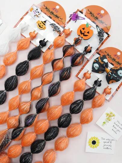 Set de pinzas para el cabello y clips con diseños de calabaza de Halloween, clips para trenzas de colores de Halloween con diseños de farolillos, calabaza/fantasma/murciélago/araña/moño, accesorios de cabello creativos y lindos para Halloween
