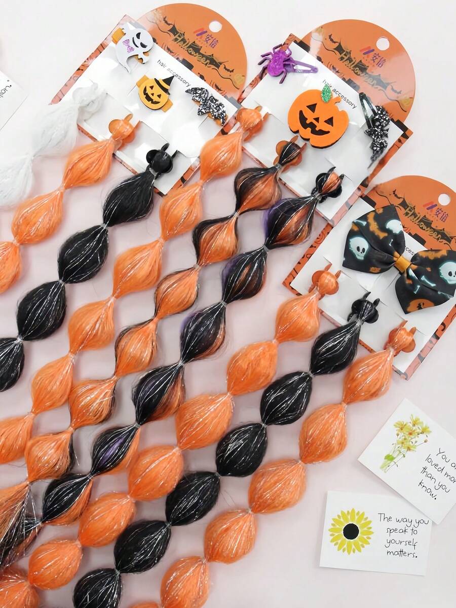Set de pinzas para el cabello y clips con diseños de calabaza de Halloween, clips para trenzas de colores de Halloween con diseños de farolillos, calabaza/fantasma/murciélago/araña/moño, accesorios de cabello creativos y lindos para Halloween