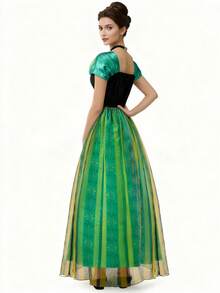Green Princess Coronation Dress For Women, Elegant Halloween Costume Fairy Tale Queen Gown With Cape, Princess Style Adult Role Play Party Dress - màu xanh lá - Xem 4