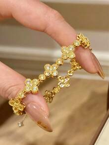 1pc Stainless Steel Floral Bubble Bracelet With Zirconia Crystals, Delicate Jewelry, Luxury Feel For Women