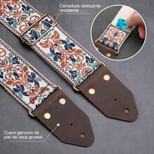 Correa para Guitarra con 1 Botón de Metal y 1 Cierre, 6 Púas de Guitarra, para Guitarra Acústica, Guitarra Eléctrica, Bajo, Ukelele, Negro, Clásico, Casual, Algodón, Cuero - Marrón - Ver 2
