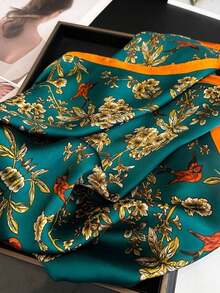 1pc Women's Luxury Floral Print Silk Satin Square Scarf, Fashion Versatile Headband And Bandana, Elegant Hair Scarf Or Shawl Wrap, Lightweight Neck Scarf For Tourism, Vacation, Daily Commuting, Leisure Outfits, And Chic Gift Accessories - 藍色 - 查看 4