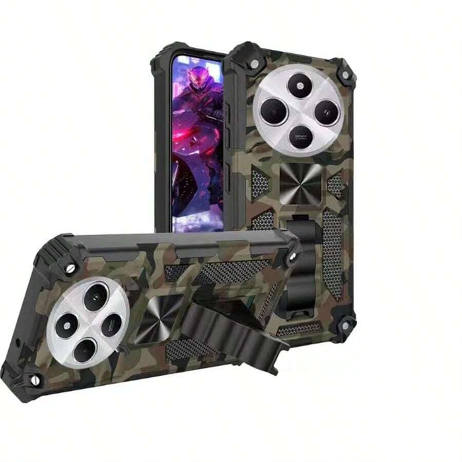 Redmi 14C 4G Phone Case, Camouflage Design Phone Case With Built-In Kickstand, Heavy Duty Shockproof Camouflage Protective Cover