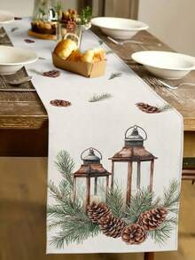 1pc Vintage Pinecone Christmas Lights Pattern Table Runner, Christmas Home Decor Table Runner, Indoor Outdoor Party Supplies, Decoração de quarto. Adequado para decoração de cozinha de casa de Natal e decoração de festa de Natal