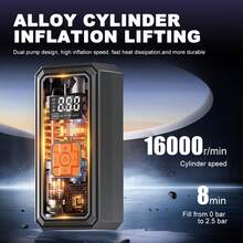 Portable Air Compressor With Digital Pressure Gauge, 150PSI Rechargeable Battery, LED Light, Wireless Tire Inflator Pump For Car, Motorcycle, Bicycle, Black, Compact Design, Durable Structure, USB Type-C, 1500mAh Battery