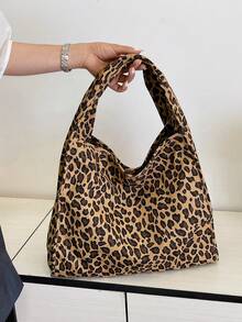 豹纹女士手提包，简约休闲大容量托特包，工作包，单肩/腋下包（学院风） - 彩色 - 查看 14