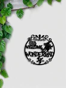 1PC Fantasy - Style Metal "Welcome To Wonderland" Decorative Painting, Hollowed - Out To Show Fairy - Tale Characters And Floral Letters, Dreamy And Eye - Catching, Fairy - Tale Theme, Perfect For Christmas, Halloween, Easter, Theme Parties, Children's Birthday Parties, Study Decoration, Bedrooms, Living Rooms, Children's Rooms, Cafes, Spring And Autumn Decorative Pendants.