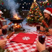 4 Pieces Christmas Printing Napkins Cloth Hemming 40*40cm/15.74*15.74inch Square Potluck At Home Casual Dinner Holiday Open House Sweet Party Tables Decorative Perfect For Indoor Or Ourdoor Events Brunch Grand Celebration