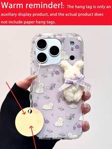 可爱卡通3D网格蝴蝶结兔子紫色花朵草莓兔软手机壳，适用于 17 Pro Max、17 Pro、17 Air、16 Pro Max、15 Pro、14 Plus、13、12、11，可爱边框保护套 - 兔子 - 查看 6