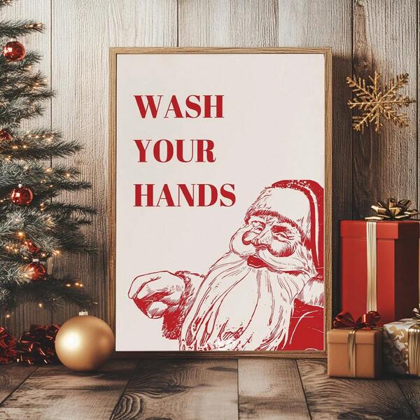 1 pieza, Arte de pared de lienzo, Arte de pared navideño enmarcado, Decoraciones de baño con tema de Papá Noel, Decoraciones de baño "Lávate las manos", Arte de pared enmarcado en lienzo, Pósteres navideños, Regalos de Navidad, Decoraciones de habitación, Decoraciones de dormitorio, Decoraciones de dormitorio, Decoraciones de baño, Decoraciones de sala de estar, Decoraciones de oficina, Decoraciones de cocina, Decoraciones navideñas para el hogar