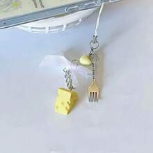 1 pieza Lindo regalo de queso navideño, Mini tenedor con lazo en forma de corazón DIY para cordón de teléfono, dije de bolso, llavero