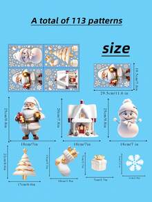 113pcs/4 Sheets Christmas Window Decals, Reusable Santa Claus, Reindeer, Snowflake Decoration, Suitable For Home, Store Window Display, Holiday Party Decoration, Easy To Apply And Remove, Double-Sided Christmas Window Sticker, White Snowflake Electrostatic Glass Sticker, Festive Decorative Window Stickers,Christmas - Multicolor - View 8