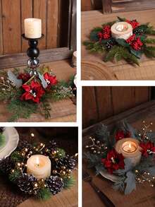 1pc Christmas Candle Garland - Artificial Red Berry Greenery Garland, Country Farmhouse Style, Rich Layered Design, Table Centerpiece, Suitable For LED Flameless Candle Holders, Indoor And Outdoor Fireplaces, Foyer, Dining Table, Wedding, Party, Seasonal Holiday Home Decor (Candle Not Included) Christmas Decorations Winter Room Decor Christmas Decorations Home Christmas Gifts Christmas Decor - Multicolor - View 8