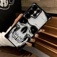 Funda de teléfono con estampado de calavera, estilo elegante, con airbag en las cuatro esquinas y acabado electrolítico, adecuada para Samsung GALAXY S25 ULTRA, S24 Plus, S23 Fe, compatible con los modelos 17 AIR, 16 Promax, 15 Pro Max, 14 y 13, cubierta protectora negra para hombres y mujeres como regalo. - Negro - Ver 5
