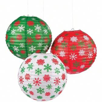 3 件套雪花纸挂纸灯笼圣诞纸灯笼彩色雪花卡通印花家居装饰