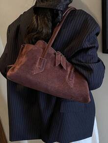 2025 New Retro Niche Design Asymmetrical Geometric Suede Handbag, Large Capacity Commuter Versatile Shoulder Underarm Bag, Fashionable And Tote