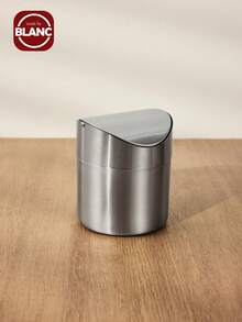 1pc Stainless Steel Desktop Flip-Lid Mini Trash Can, For Car/Office/Bathroom, Suitable For Waste Recycling And Trash Storage - Multicolor - View 2