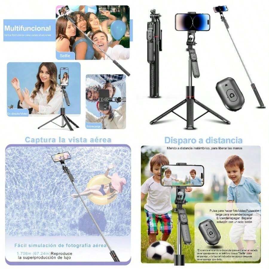 Tripie para Celular 170, Selfie Stick Extensible con Control Remoto, Palo Selfie Universal para 1615141312, Android, Cmara Digital - inicial - Ver 1