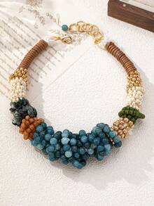 1 件波西米亚风格设计串珠项链，个性化多层宝石吊坠项链，优雅女士珠宝 - 彩色 - 查看 2