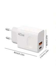 1pc 40W Fast Charger With 1m USB-C To USB-C Cable, Compatible With 15/16/17 Pro Max, IPad Pro, S24/S23, EU/US Plug, White, Stylish Design, Durable