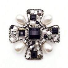 Barocker Vintage Creme Kunstperlen und Strass Kristall Brosche, Abendmode Anstecknadeln Schmuck Kostümzubehör Taschenschmuck Bürozubehör Weihnachtsgeschenk